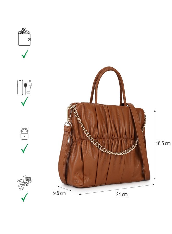 Fastrack Ruched Faux Leather Satchel Bag for Women | Structured Handbag with Detachable Chain Strap, Zippered Compartment and Inner Pockets | Elegant Convertible Bag for Casual and Wear - Image 4